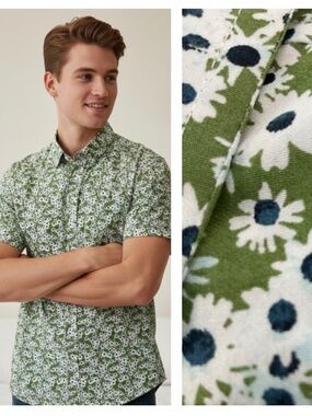 NWT Club Room floral green and white shirt.  Lg